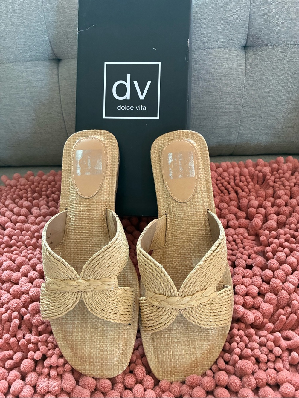 Dolce Vita Braided Raffia Slide Mules in Tan